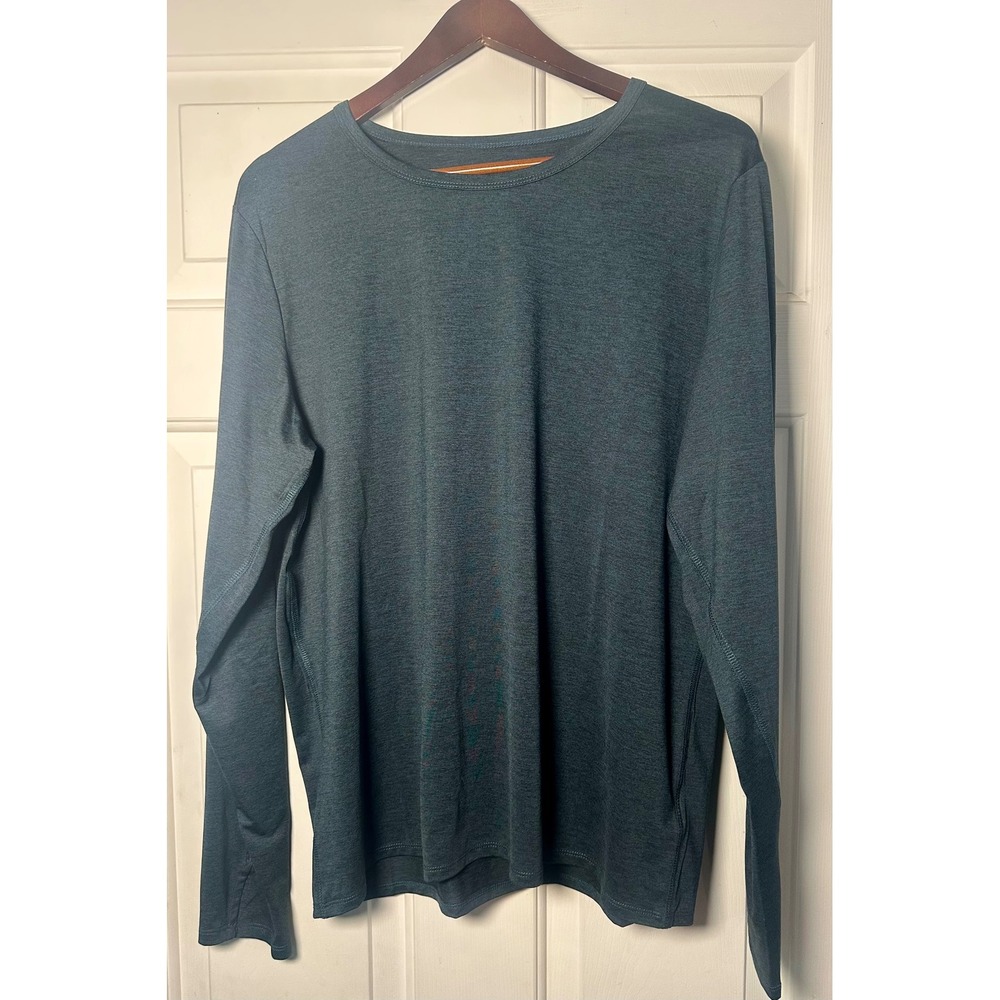 Quince Mens Flowknit Breeze Performance Long Sleeve Tee‎ Shirt L Green Athletic